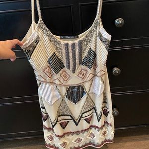 Zara Beaded Embellished Beige Cocktail Dress